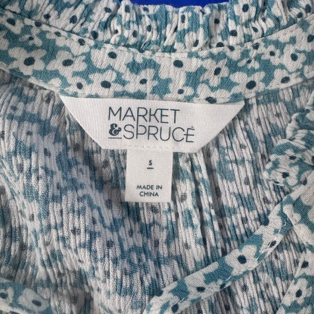 Market & Spruce Small Blue White Floral Sleeveless Tie Blouse 100% Rayon - Picture 3 of 8